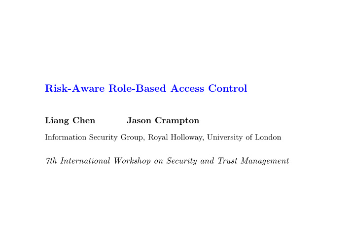risk aware role based access control