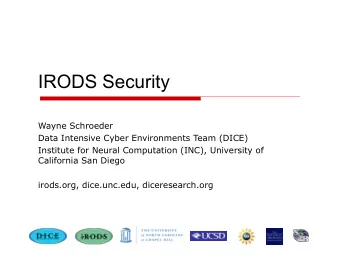IRODS Security  Wayne Schroeder  Data Intensive Cyber Environments Team (DICE)  Institute for