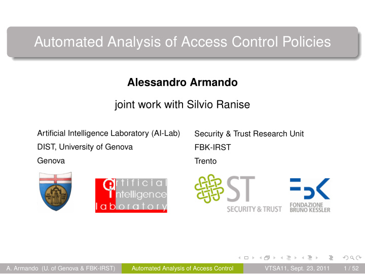 automated analysis of access control policies