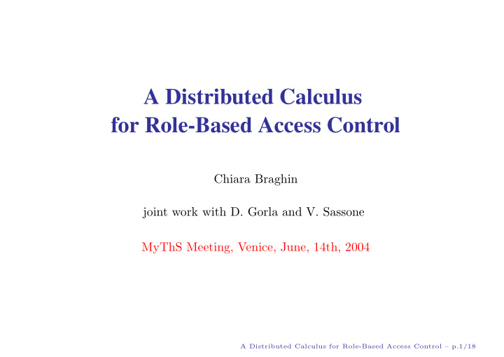 a distributed calculus for role based access control
