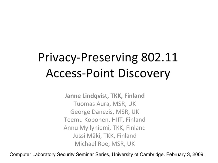 privacy preserving 802 11 access point discovery