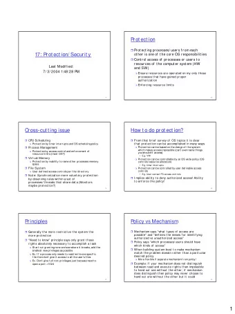 P  rot ect ion  Prot ect ing processes/ users f rom each  17: P  rot ect ion/ Securit y  ot her