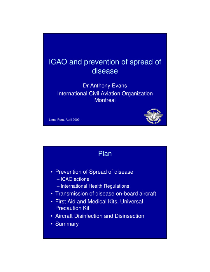 icao and prevention of spread of disease