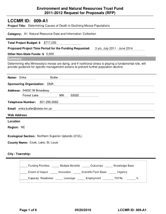 LCCMR ID: 009-A1  Project Title:  Determining Causes of Death in Declining Moose Populations