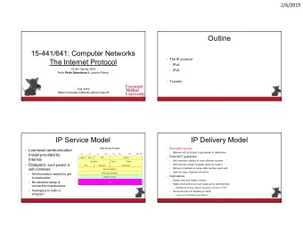 Outline  15-441/641: Computer Networks  The IP protocol  The Internet Protocol  IPv4  15-441