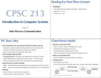 CPSC 213  The Client Server Programming Model - Web Servers  2nd ed: 11.1-11.5  1st ed:
