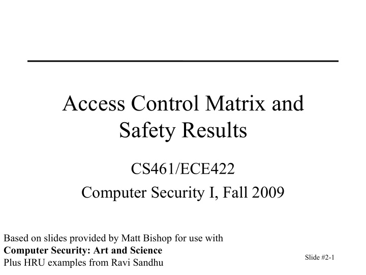 access control matrix and safety results