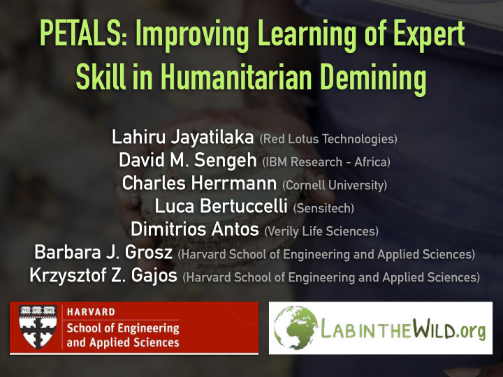petals improving learning of expert skill in humanitarian