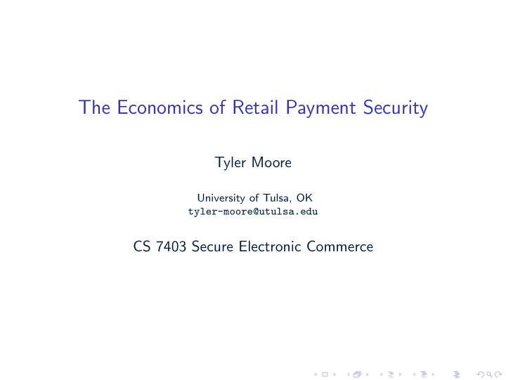 the economics of retail payment security