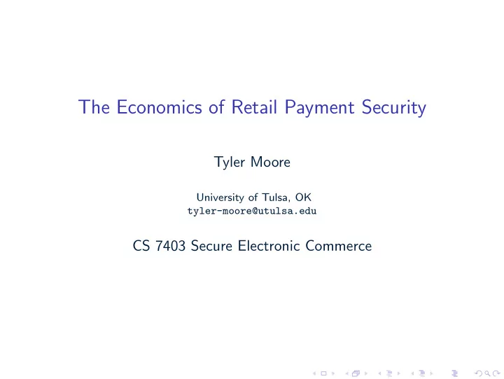 the economics of retail payment security