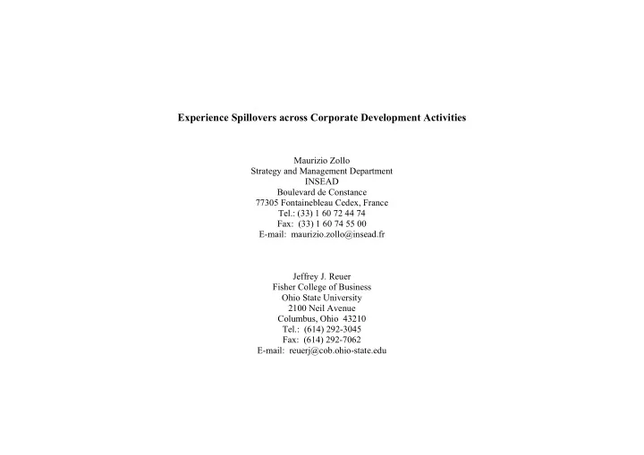 experience spillovers across corporate development
