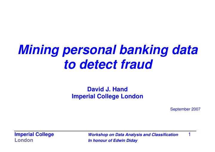 mining personal banking data