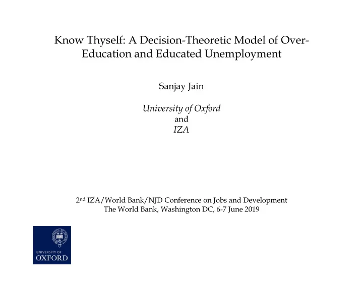 know thyself a decision theoretic model of over education