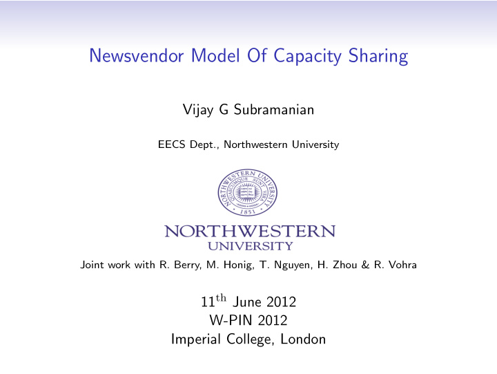 newsvendor model of capacity sharing