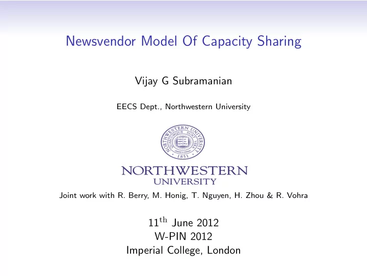 newsvendor model of capacity sharing