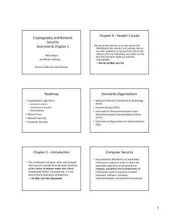 Chapter 0  Readers Guide Cryptography and Network  Security The art of war teaches us to rely