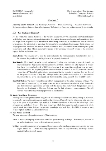 Handout 7 Summary of this handout: Key Exchange Protocols  Wide-Mouth Frog  Needham-Schroeder