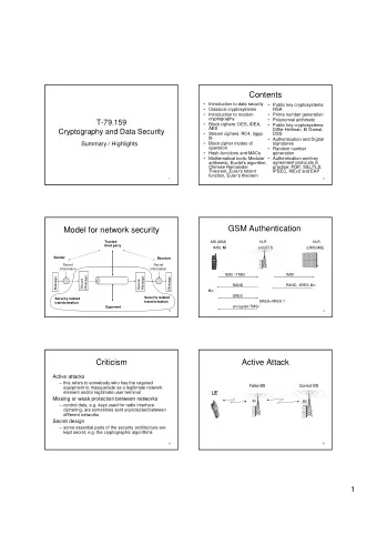 Contents   Introduction to data security   Public key cryptosystems:   Classical