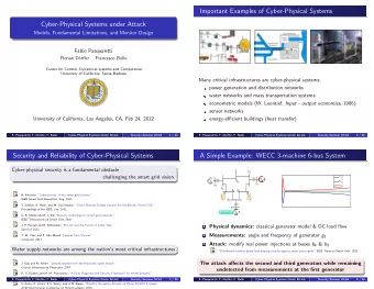 Important Examples of Cyber-Physical Systems  Cyber-Physical Systems under Attack  Models,
