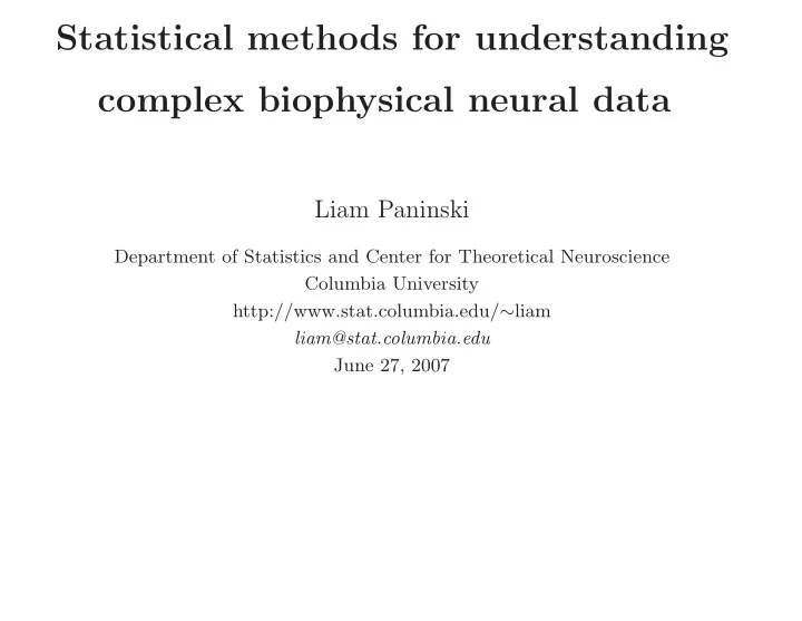 statistical methods for understanding complex biophysical