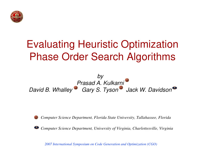 evaluating heuristic optimization phase order search