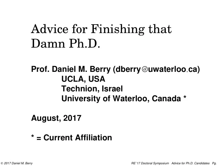 advice for finishing that damn ph d