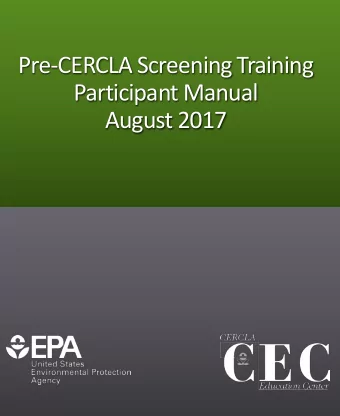 Participant Manual  August 2017  Pre-CERCLA Screening Training  Pre-CERCLA Screening Course  1