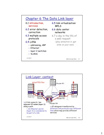 Chapter 6 The Data Link layer  6.1 introduction,  6.5 link virtualization:  services  MPLS  6.2