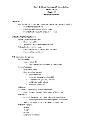 Hands-On Ethical Hacking and Network Defense  Second Edition Chapter 10  Hacking Web Servers
