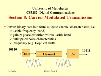 Section 8: Carrier Modulated Transmission  Convert binary data into form suited to channel