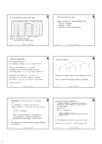 1  Data structures for decoder: Construction  of canonical Huffman: (sketch)   The array