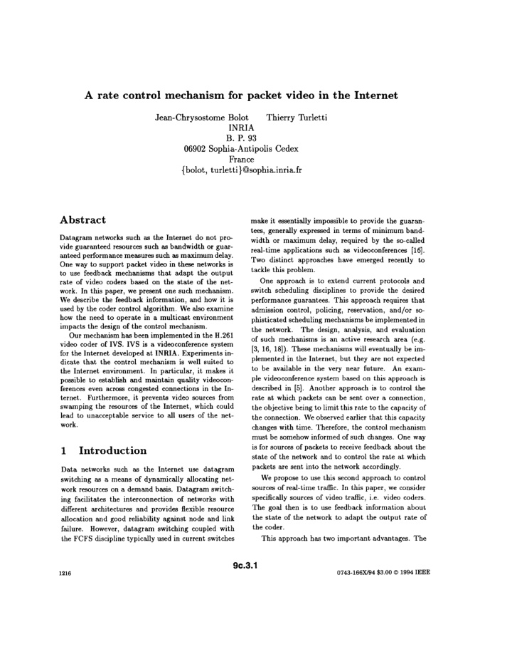 a rate control mechanism for packet video in the internet