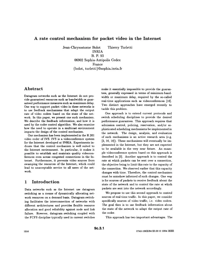 a rate control mechanism for packet video in the internet