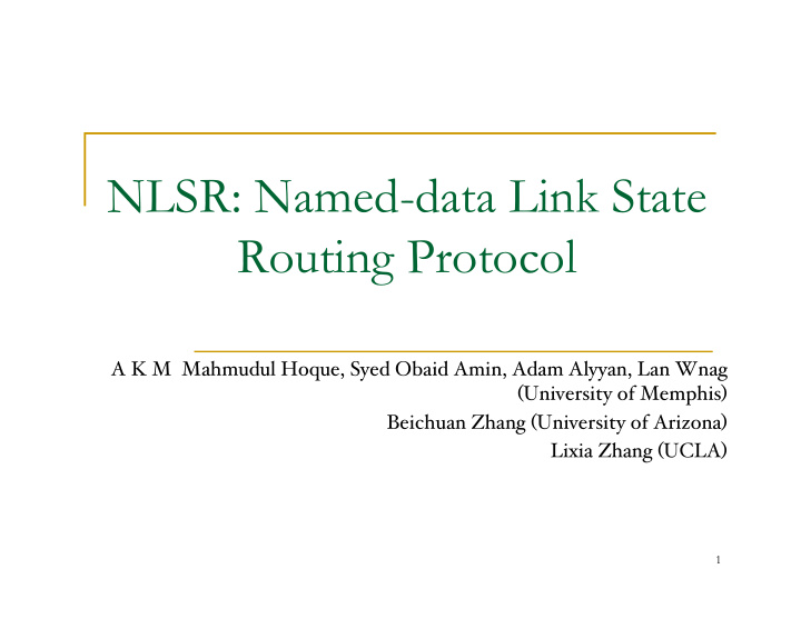 nlsr named data link state routing protocol