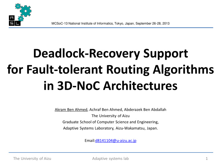 deadlock recovery support for fault tolerant routing