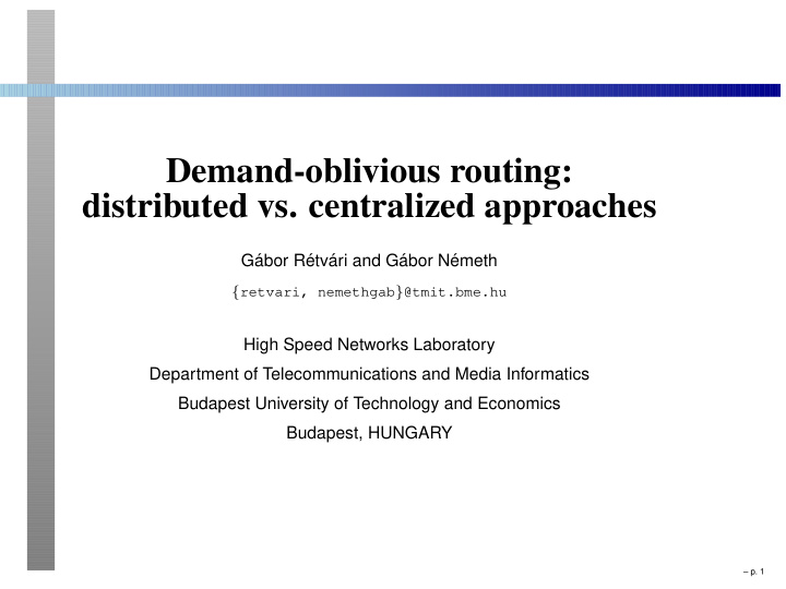 demand oblivious routing distributed vs centralized