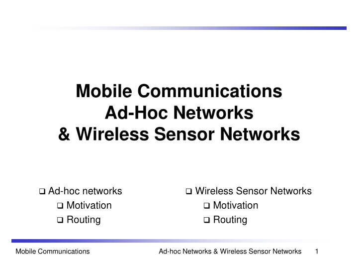 mobile communications ad hoc networks wireless sensor