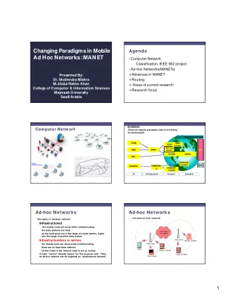 Changing Paradigms in Mobile  Agenda  Ad Hoc Networks :  MANET  Computer Network