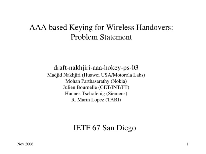 aaa based keying for wireless handovers problem statement