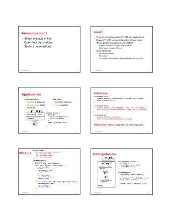 nesC  Announcement   Programming language for TinyOS and applications   Slides available