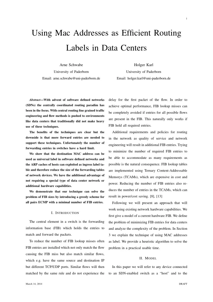using mac addresses as efficient routing labels in data