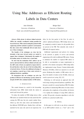 Using Mac Addresses as Efficient Routing  Labels in Data Centers  Arne Schwabe  Holger Karl