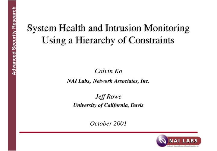 system health and intrusion monitoring system health and