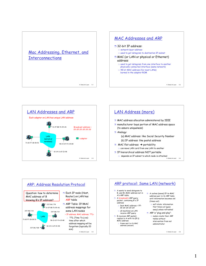 mac addresses and arp