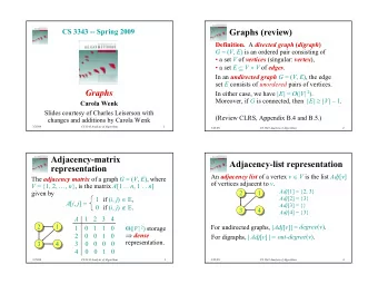 Graphs (review) Definition. A directed graph ( digraph ) G = ( V , E ) is an ordered pair