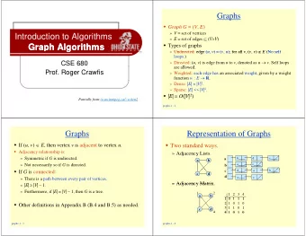 Graph Algorithms  Graph Algorithms  g  Undirected: edge ( u , v ) = ( v , u ); for all v , ( v ,