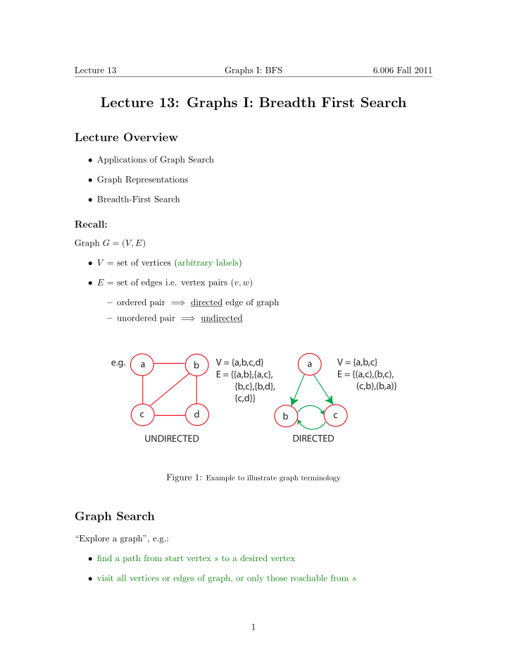 lecture 13 graphs i breadth first search