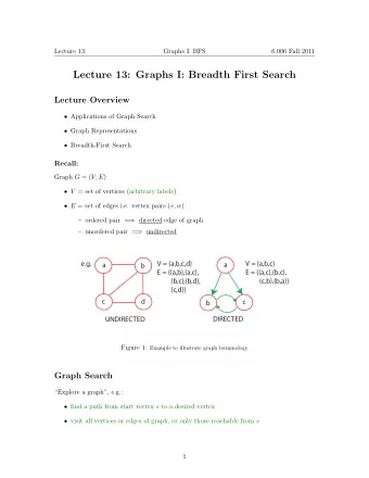 Lecture 13: Graphs I: Breadth First Search  Lecture Overview  Applications of Graph Search