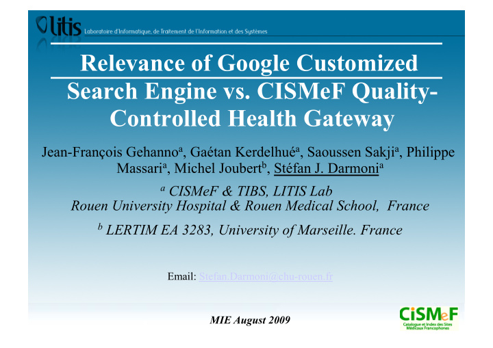 relevance of google customized search engine vs cismef