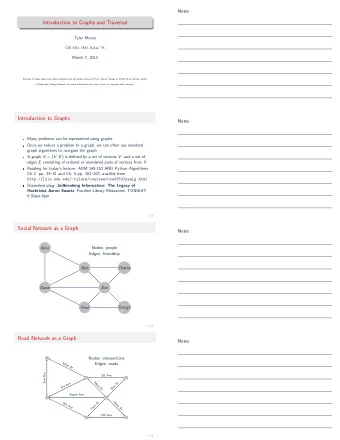 Introduction to Graphs and Traversal  Tyler Moore  CSE 3353, SMU, Dallas, TX  March 7, 2013